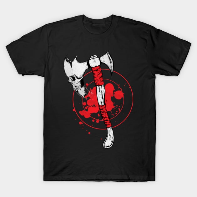 Skull Throwing Axe T-Shirt by Jess Adams